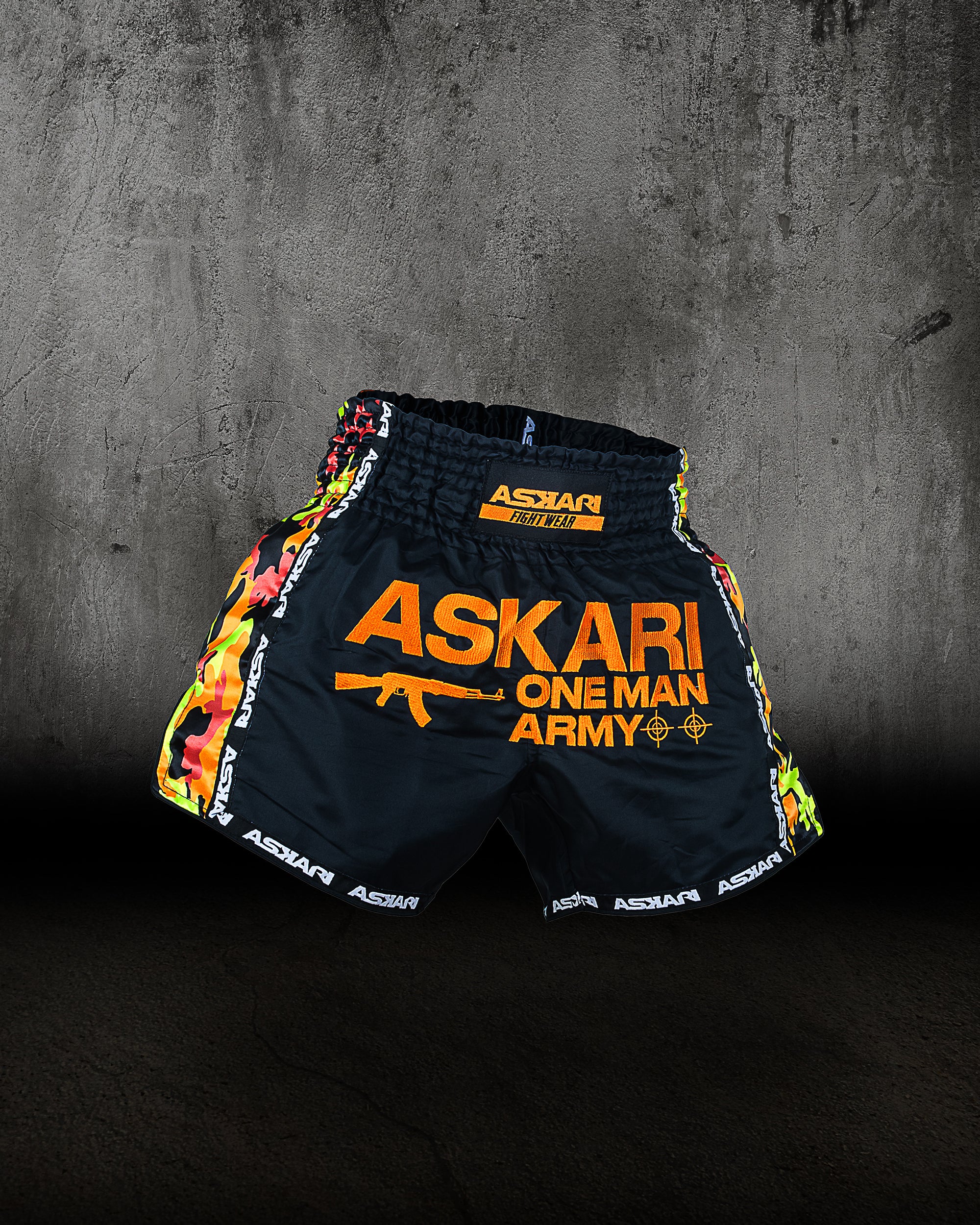 "ONE MAN ARMY" MUAY THAI SHORTS [ORANGE CAMO] - Image 6